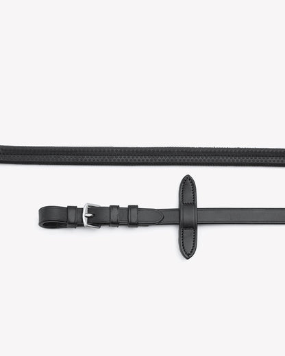 Premier Equine Stefano Black Rubber Reins: Equestrian Horse Riding Grip Reins with Leather & Stainless Steel Buckles