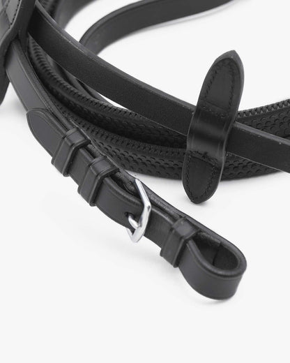Black Rubber Reins for Horse Riding - Equestrian Gear with Stainless Steel Buckle