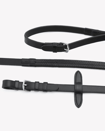 Premier Equine Stefano Black Rubber Reins: Italian Leather, Stainless Steel Buckles, Grip, Martingale Stops - Shop Equiflair!