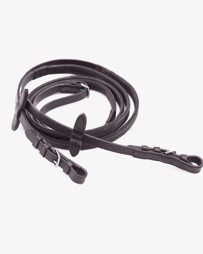 PREMIER EQUINE STEFANO Rubber Reins Brown - Equestrian Grip Leather Horse Riding Tack Equiflair