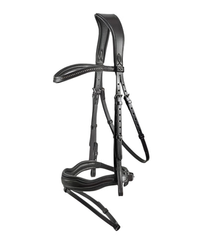 Premier Equine Stellazio Anatomic Snaffle Bridle with Flash - Black Leather Horse Bridle for Comfort & Performance
