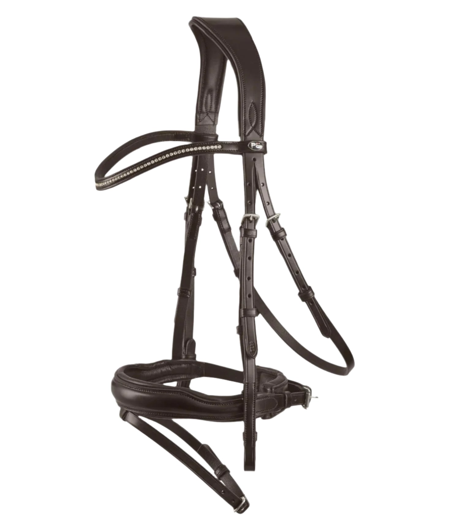 Horse Bridle: Brown Leather Anatomical Equestrian Bridle with Flash Noseband & Diamante Browband
