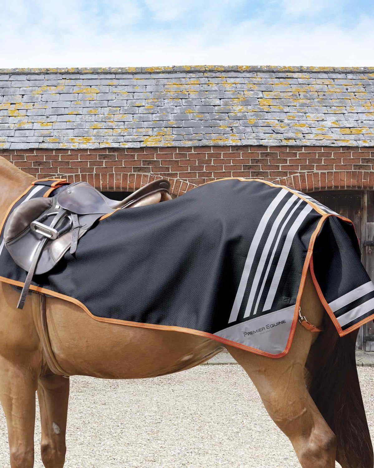Premier Equine Stratus Black Horse Exercise Sheet - Waterproof & Reflective for Riding in Low Light
