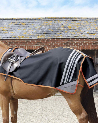 Premier Equine Stratus Black Horse Exercise Sheet - Waterproof & Reflective for Riding in Low Light