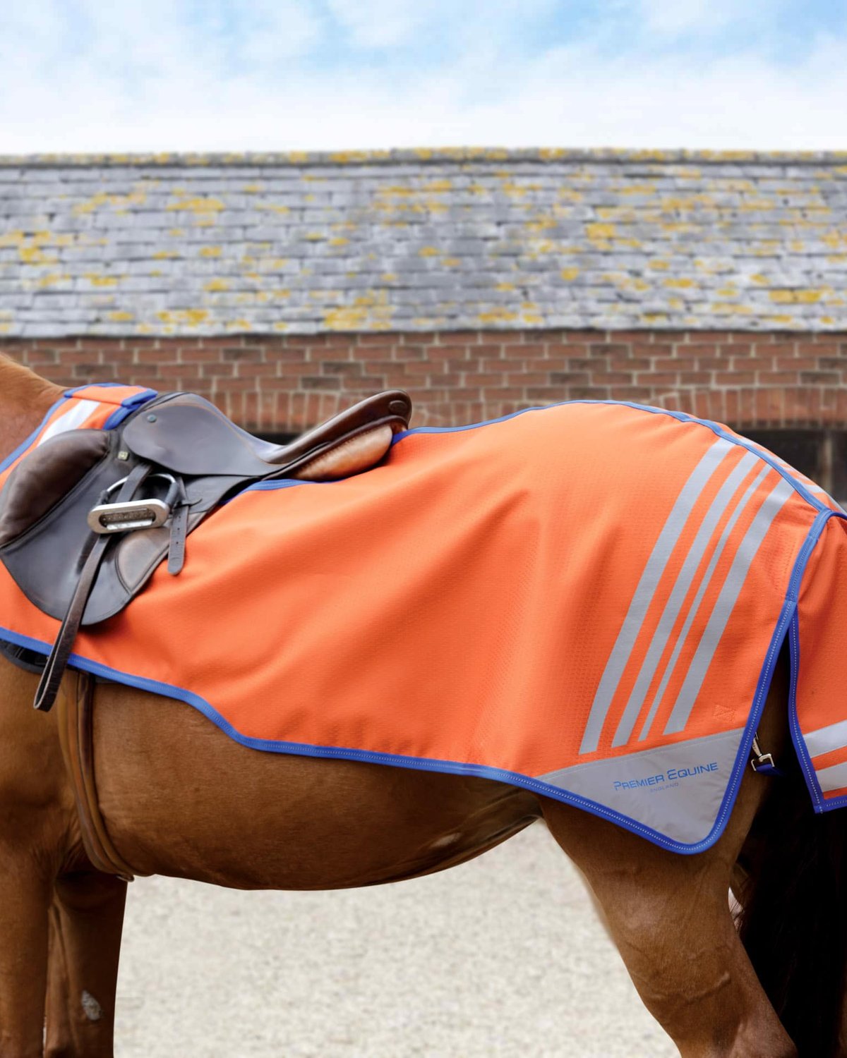 Premier Equine Stratus Orange Horse Exercise Sheet: Waterproof, Reflective Riding Blanket