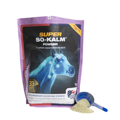 Equine America Super So-Kalm Powder 1kg: Calming supplement for horse focus and behaviour.