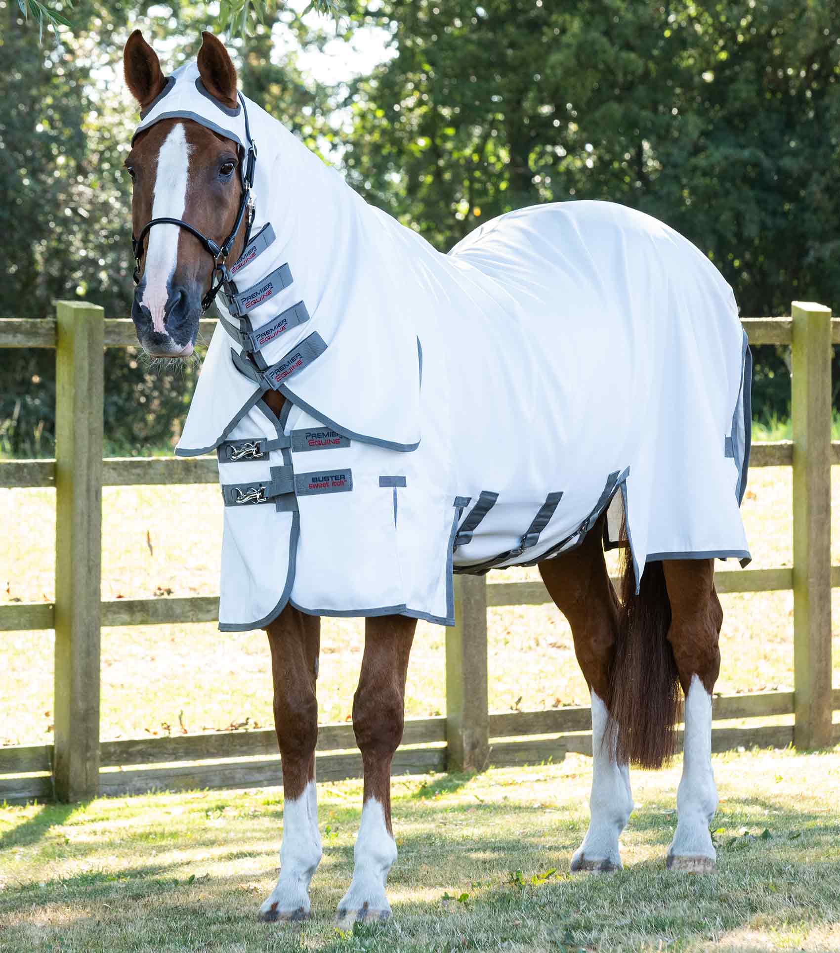 Premier Equine Sweet Itch Buster Fly Rug with Belly Flap White