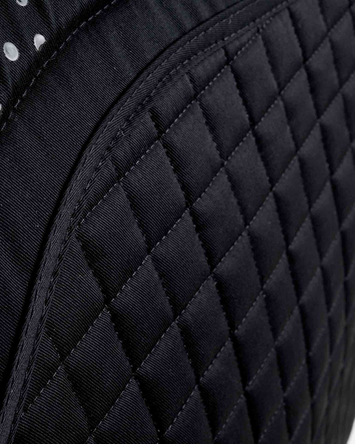 Close-up: Black Premier Equine Dressage Saddle Pad - Anti-Slip, Quilted Pattern, High Wither Design, Tech Grip Pro Saddle Square
