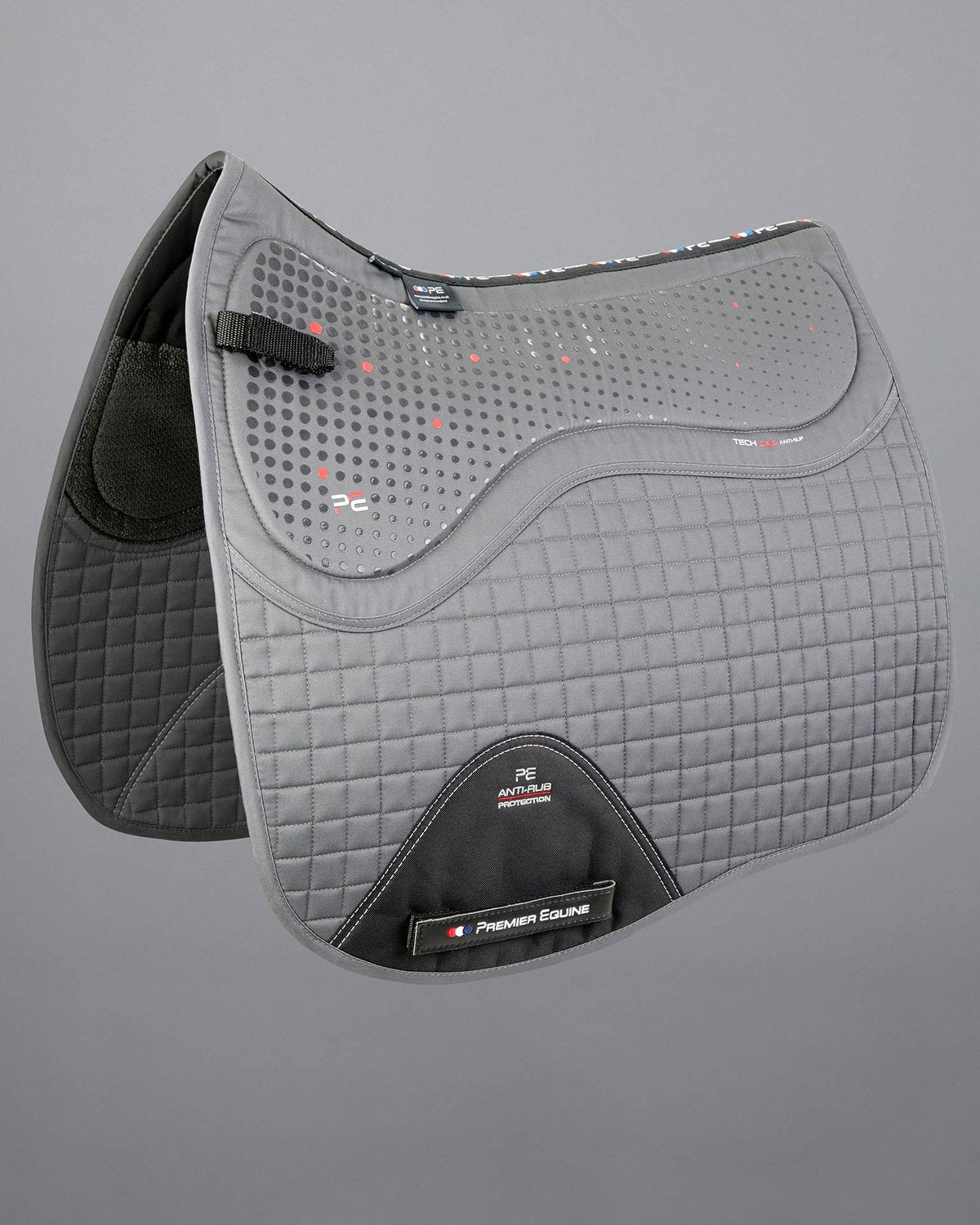 PREMIER EQUINE Tech Grip Pro Anti-Slip Dressage Square Saddle Pad - Grey