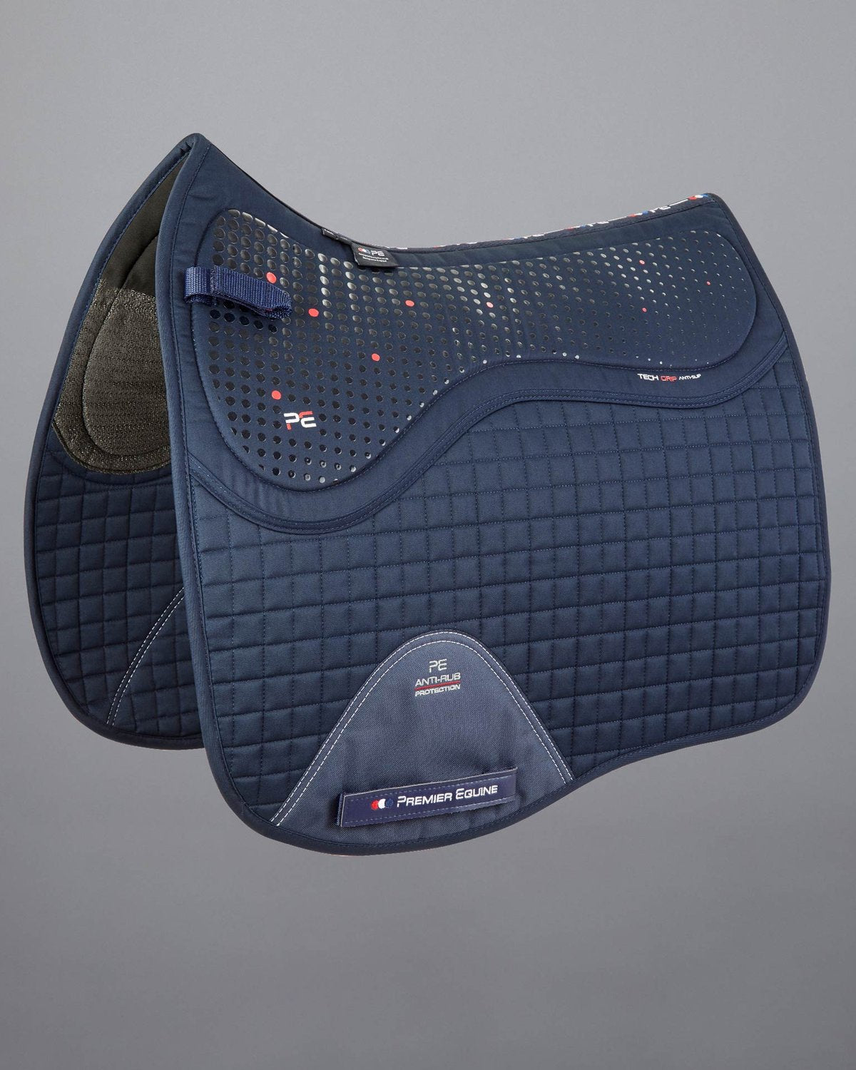 Premier Equine Tech Grip Pro Anti-Slip Dressage Saddle Pad - Navy. Close contact, high wither design for optimal performance and comfort.