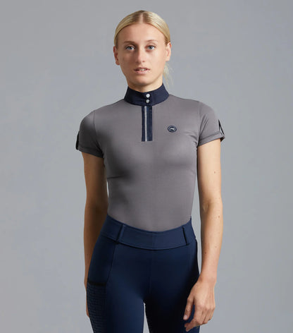Premier Equine Ladies Riding Top - Short Sleeve Technical Anthracite Grey