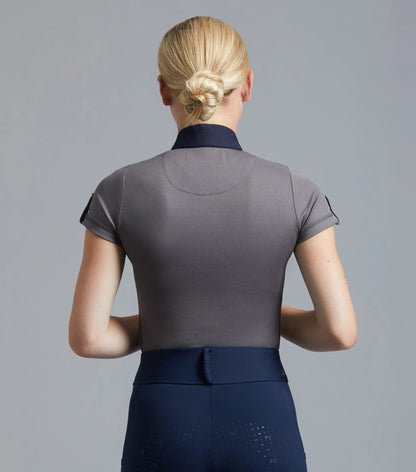 Premier Equine Amia Ladies Technical Riding Top - Anthracite Grey Short Sleeve Jersey Polo