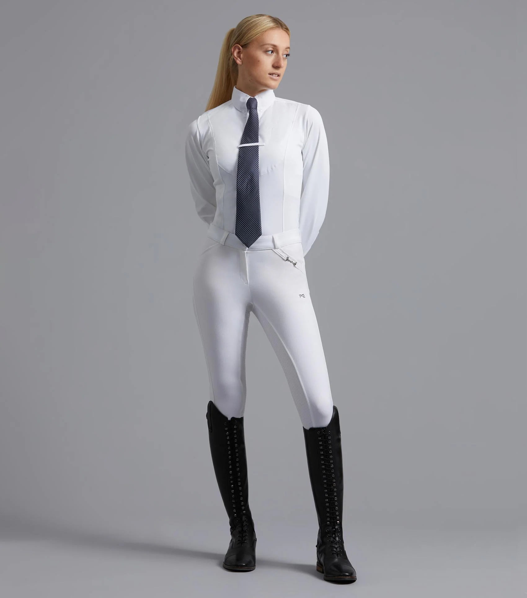Premier Equine White Ladies Equestrian Riding Shirt with Tie & Long Sleeves - Shop Now!