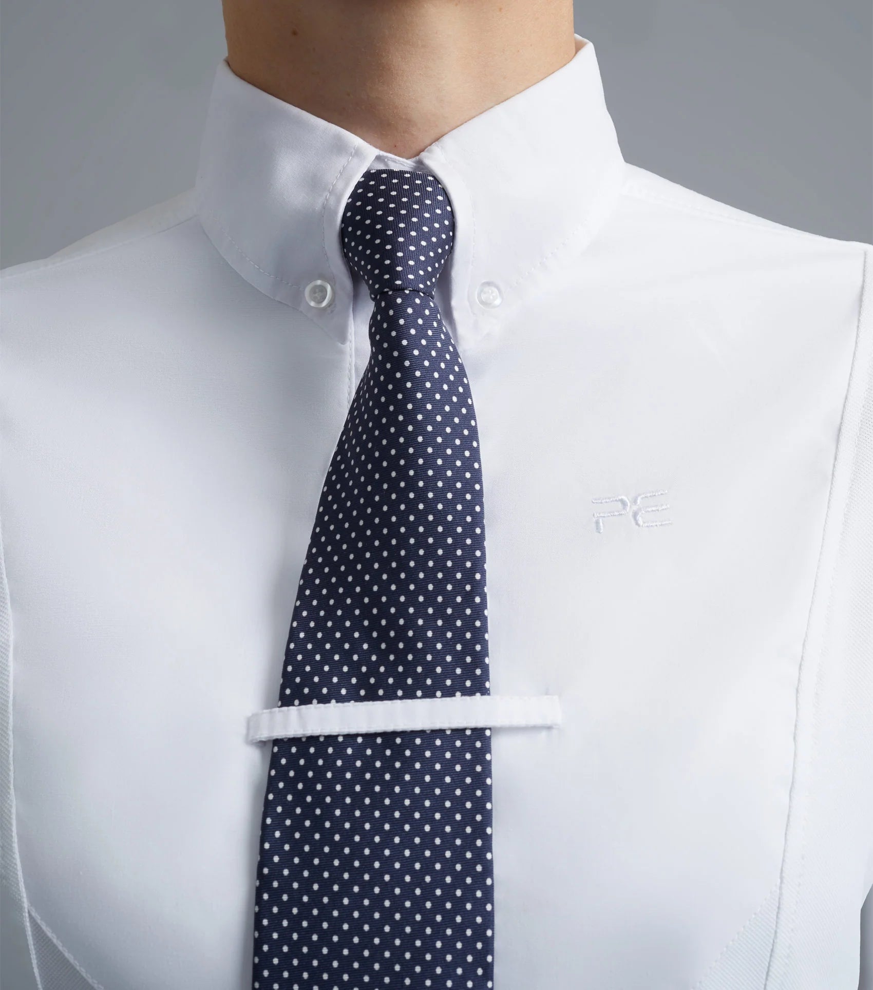 Premier Equine Tessa Ladies White Long Sleeve Tie Shirt - Equestrian Competition Riding Show Apparel with Button Down Collar & Tie Loop