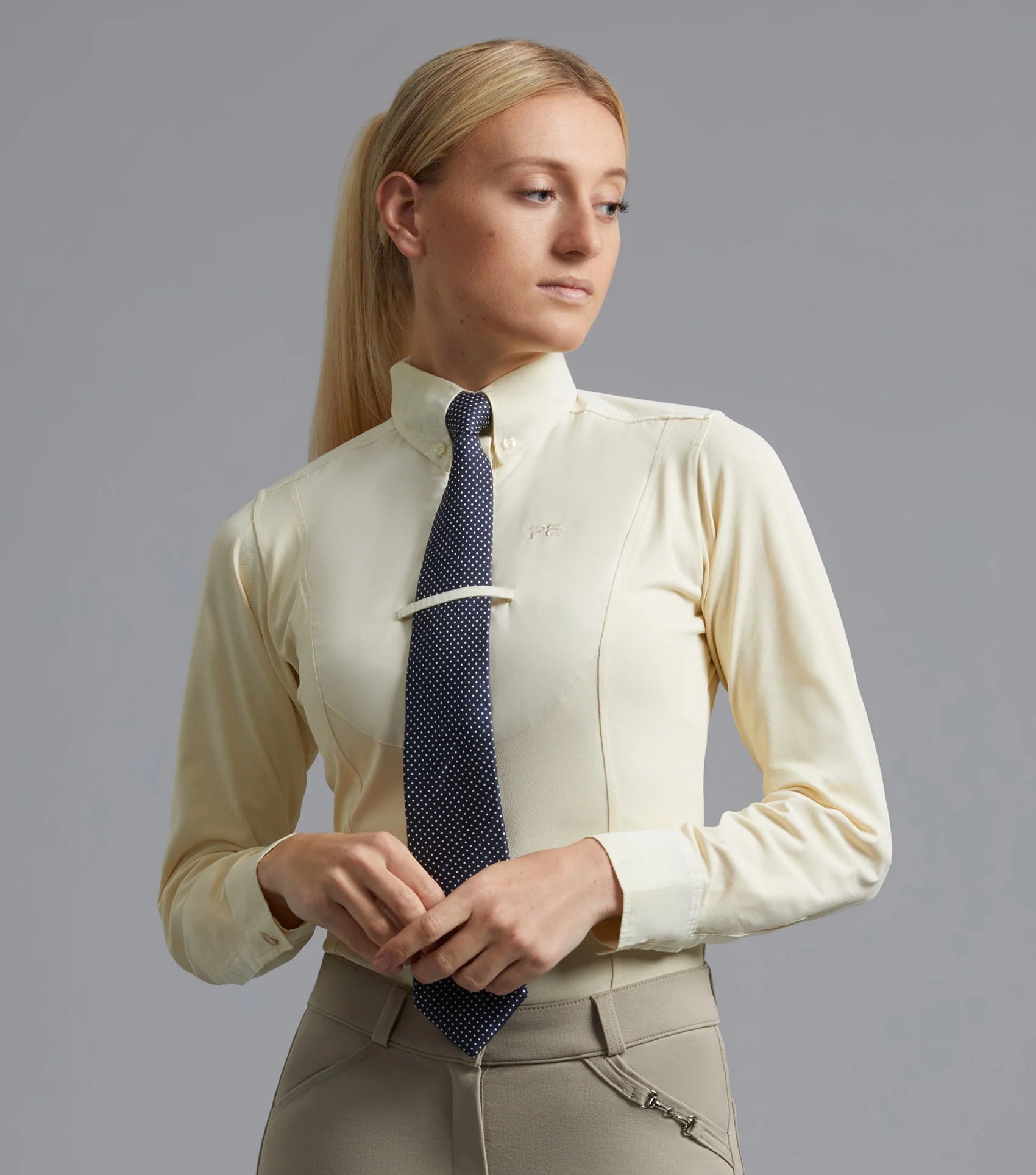 Premier Equine Tessa Ladies Equestrian Tie Shirt Vanilla Long Sleeve Riding Show Shirt