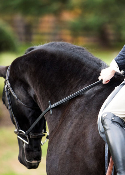 Black Horse English Reins: ThinLine Non-Slip Grip, Stud Hook - Equiflair Horse Riding Tack - 60