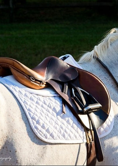 Horse Saddle Pad: White ThinLine Trifecta Cotton Half Pad. Equine Comfort & Support - Large