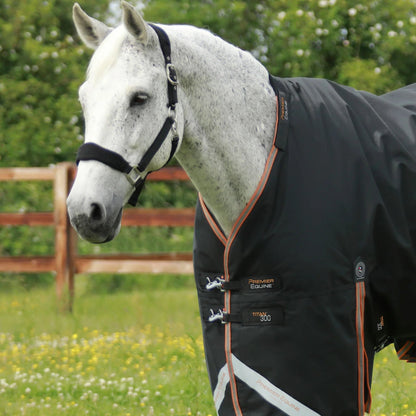 Black Horse Turnout Rug - Premier Equine Titan 300G with Neck Cover