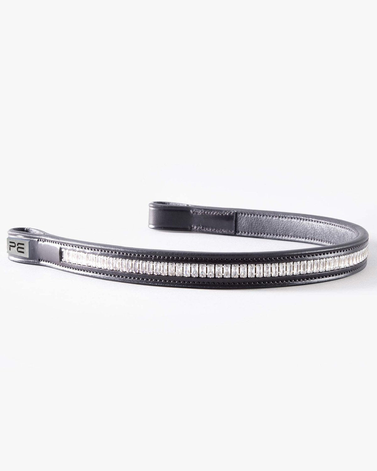 PREMIER EQUINE TROVARE Crystal Browband - Black Italian Leather Horse Browband Equestrian Riding Browband Equiflair