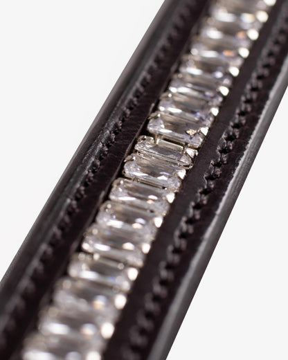 PREMIER EQUINE TROVARE Crystal Browband Brown Leather - Equestrian Horse Brow Band with Shimmering Crystals