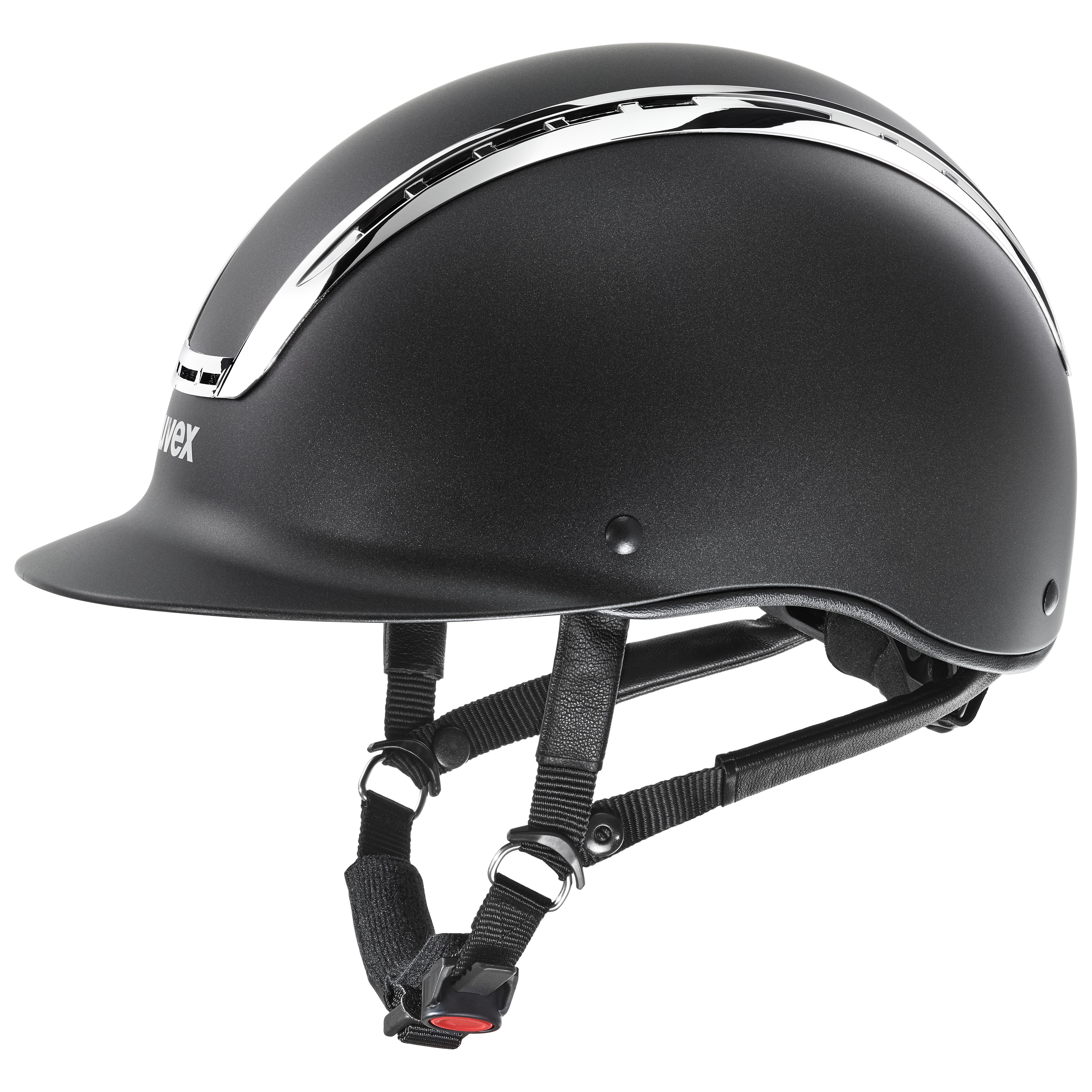 UVEX Suxxeed Chrome Riding Helmet - Black with Silver Chrome. Equestrian Safety & Style. Shop Now!