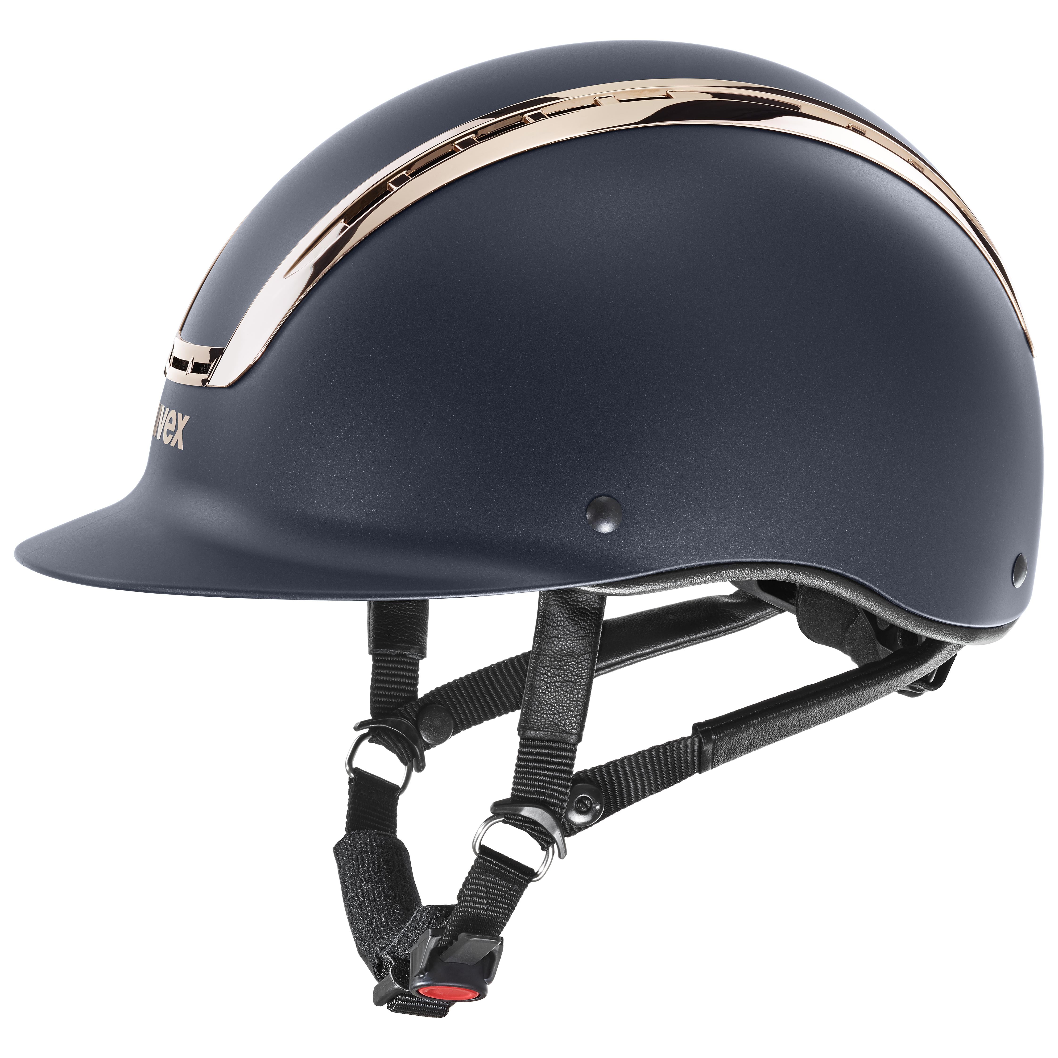 Uvex Suxxeed Chrome Riding Helmet - Navy Matt Coral Equestrian Protective Gear. Adjustable, Safe. Available at Equiflair