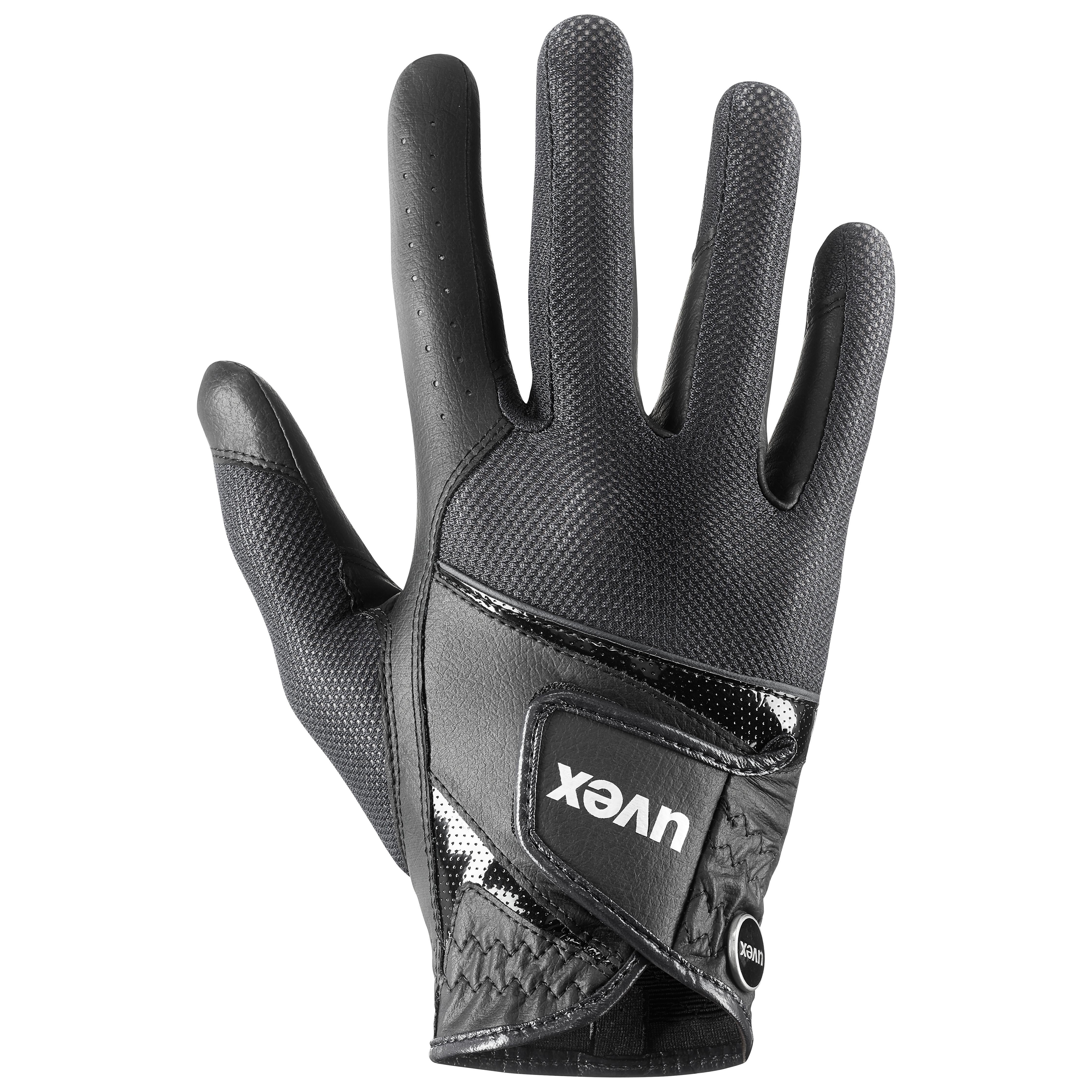 UVEX Sumair Riding Glove - Black & Burgundy. Breathable, flexible grip for riders. High-tech material for ultimate control.