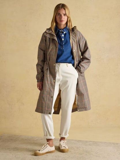 Joules Holkham Henson Check waterproof coat for women. Packable rain jacket with check pattern. Women's Fashion by Equiflair Saddlery.