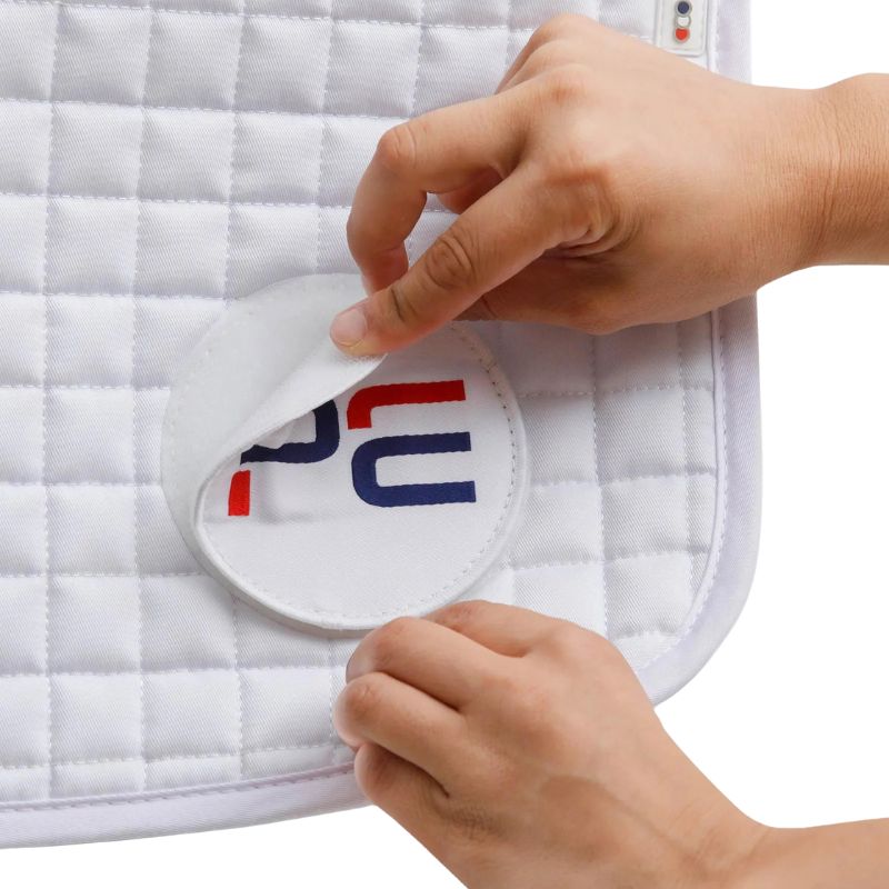 Premier Equine White Dressage Saddle Pad with Interchangeable Patches | British Dressage Competition Ready