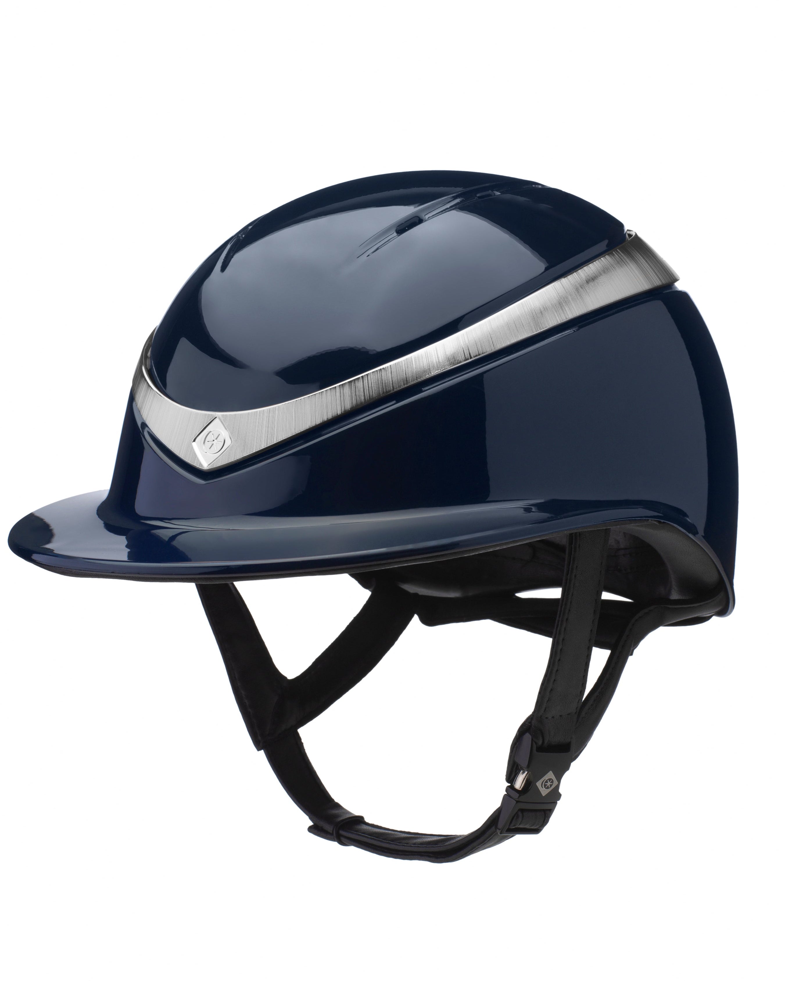 Charles Owen Halo Riding Helmet - Navy with Platinum Gloss & Wide Peak: Equestrian Safety Gear