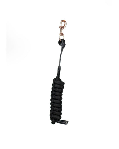 Equiflair Leather Lasso Leadrope: Black Horse Lead with Brass Trigger Clip