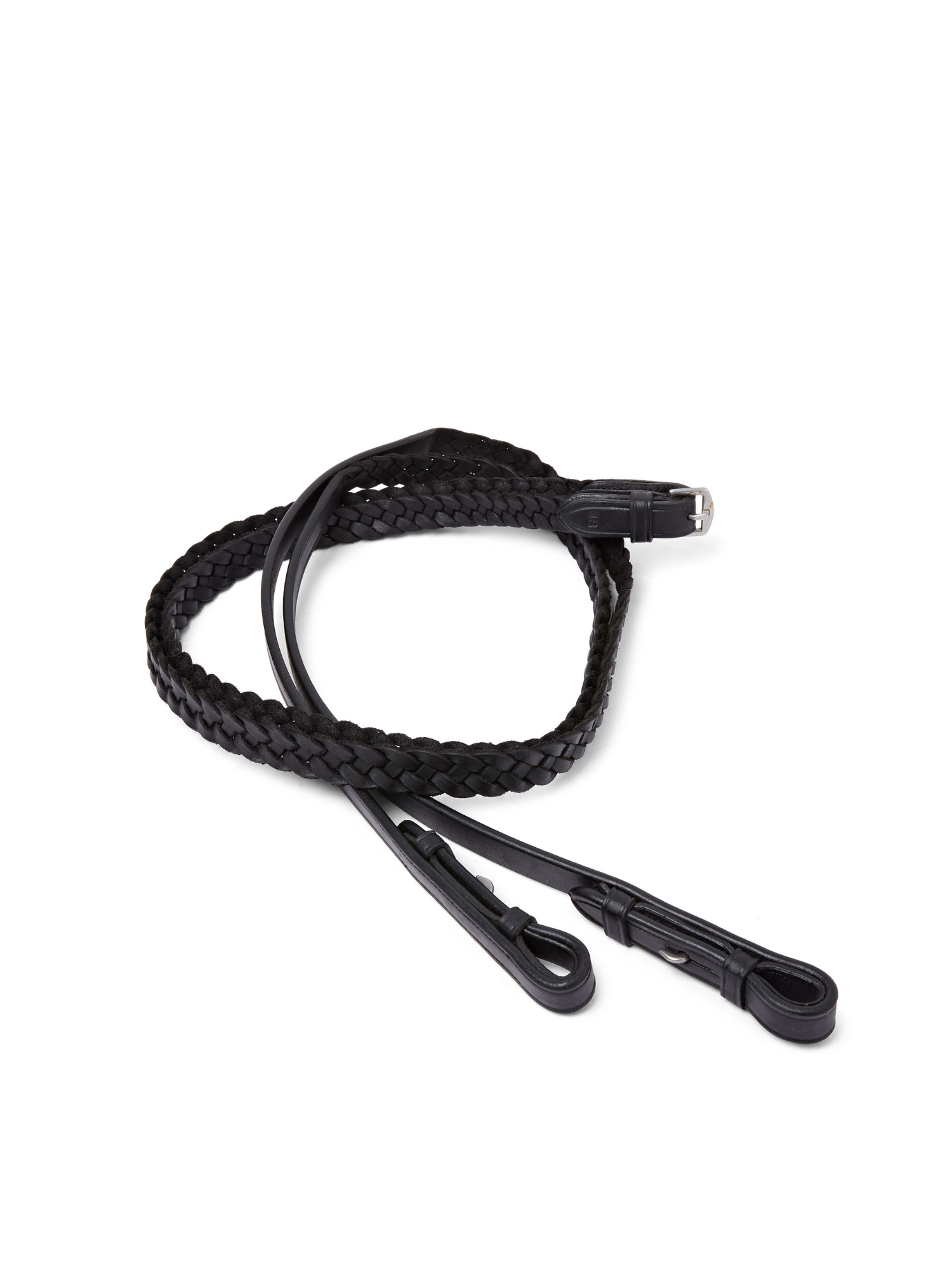 ECORIDER PLAITED REINS BLACK - Eco Leather Horse Reins, Braided, Equestrian Supplies