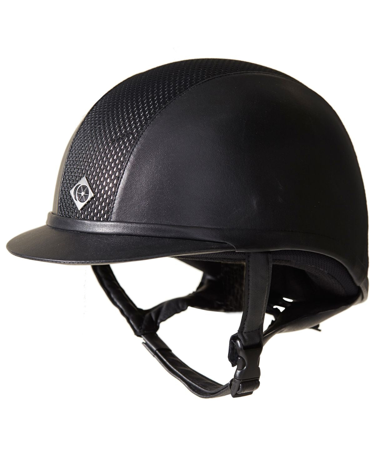 Charles Owen Ayr8 Plus Leather Look Equestrian Riding Helmet - Black/Silver, Safety Certified