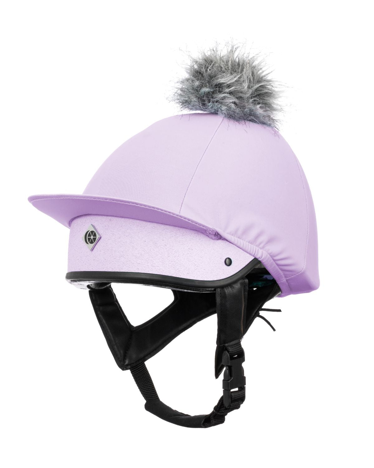 Charles Owen JS1 Pro Jockey Skull Lilac Riding Helmet with Pom Pom Silk - Harlow White Edition