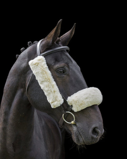 Horse with Cream Lambswool French Blinkers - Equiflair Training Aid