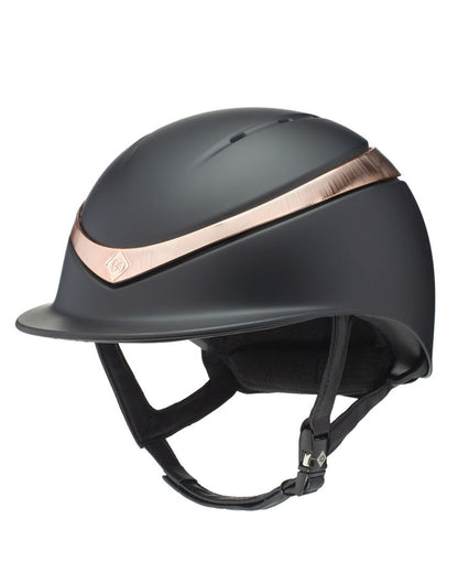 Charles Owen Halo Helmet - Black/Rose Gold Riding Helmet. Equestrian safety gear. Stylish horse riding apparel. Halo helmet for riders.