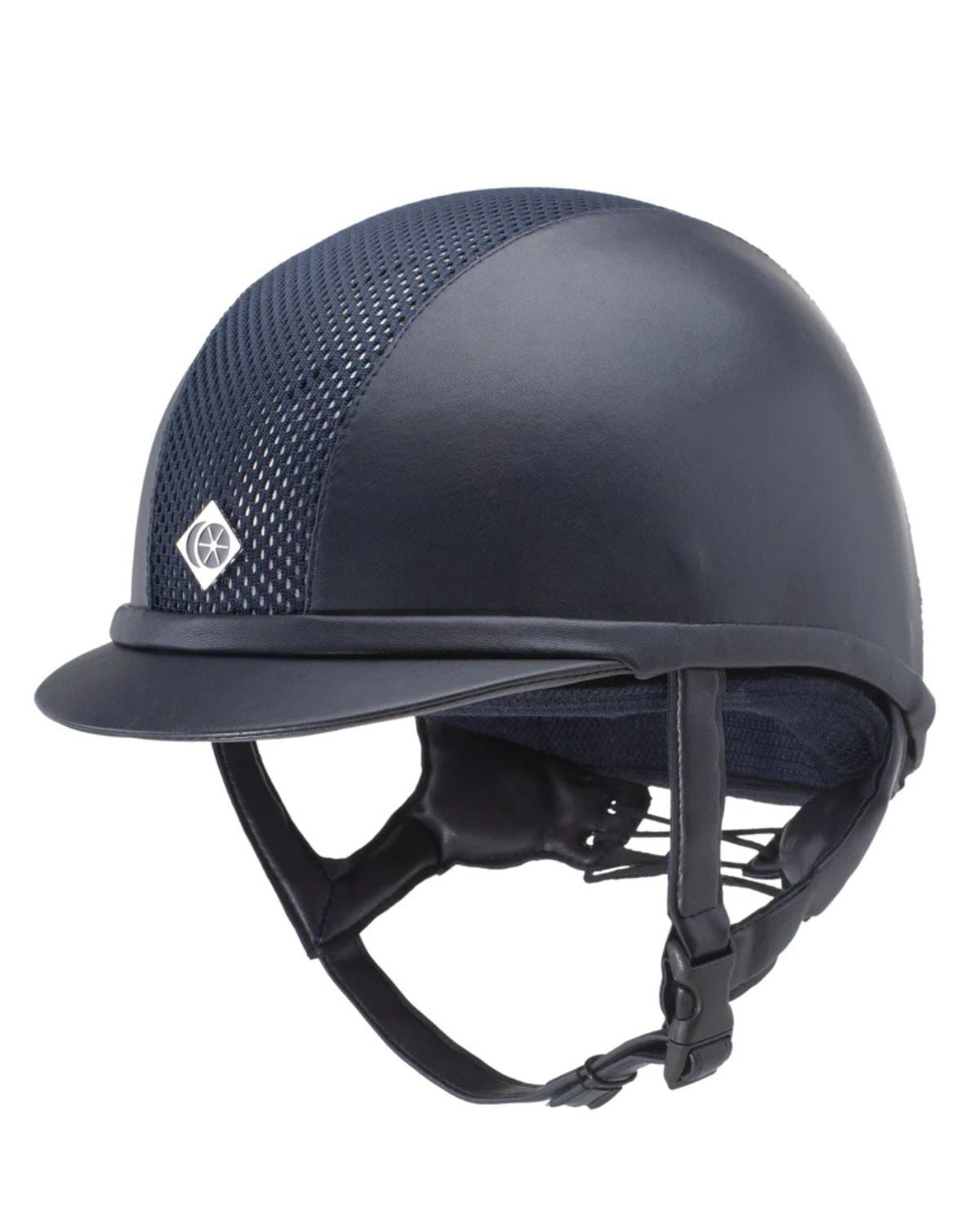 CHARLES OWEN Ayr8 Plus Leather Look Helmet - Navy/Silver Riding Helmet for Equestrian Safety