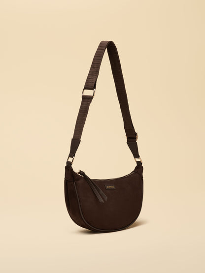 Women's Joules Dark Brown Suedette Moon Crossbody Bag with Adjustable Strap
