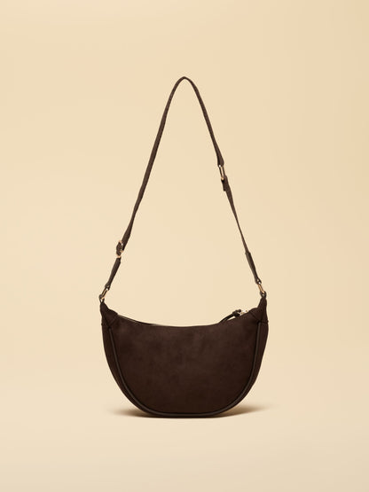 JOULES Chocolate Brown Suedette Moon Crossbody Bag | Women's Designer Handbag