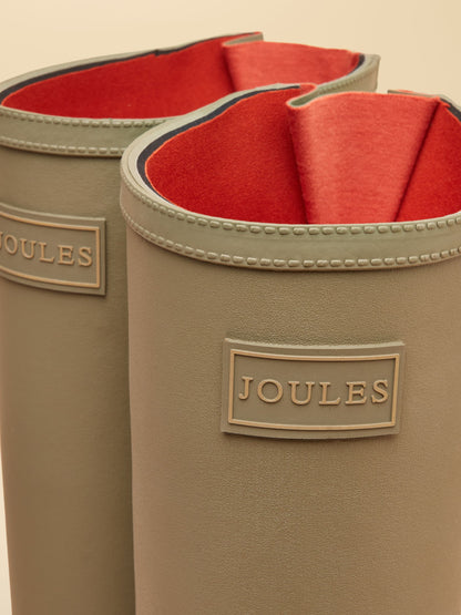 Joules Luxe Khaki Green Waterproof Tall Neoprene Lined Wellies for Women - Adjustable Calf