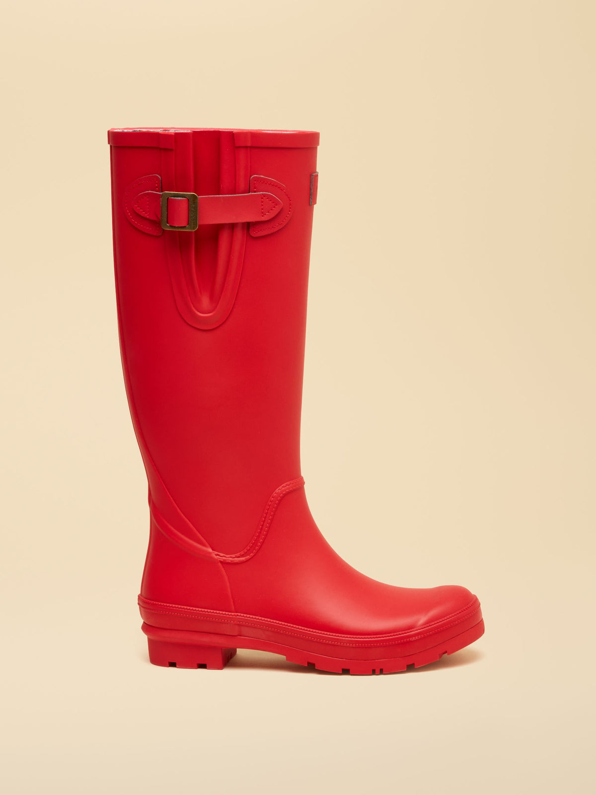 Joules red tall wellies for women with adjustable buckle | Waterproof rubber boots