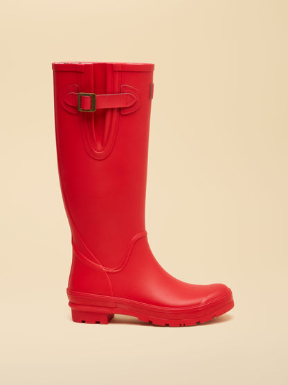 Joules red tall wellies for women with adjustable buckle | Waterproof rubber boots