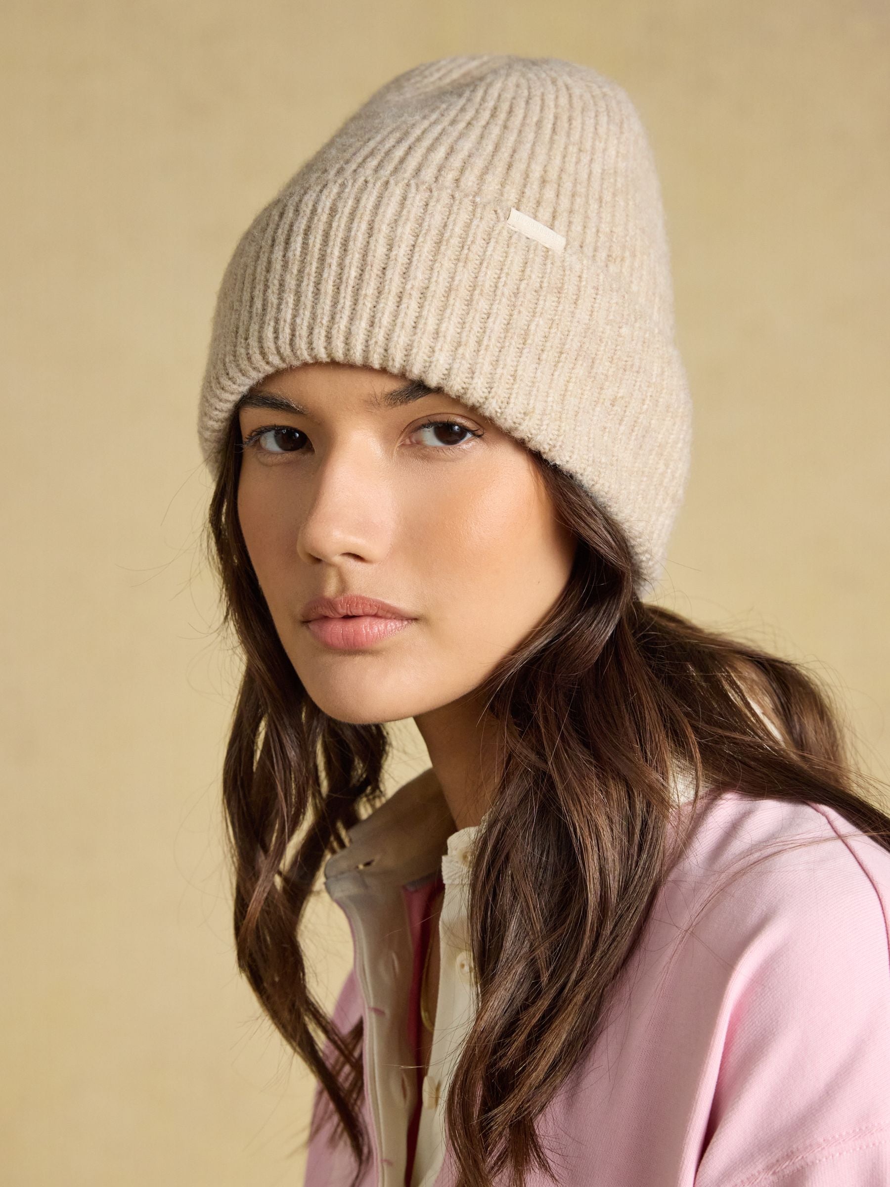 Joules Women's Oatmeal Fine Knit Beanie Hat | Warm Wool Blend Winter Accessory