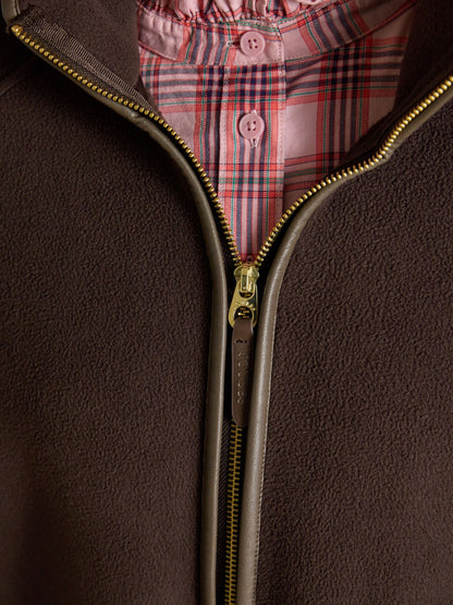 Joules Heritage Chocolate Brown Longline Polar Fleece Cape with Plaid Lining & Zip
