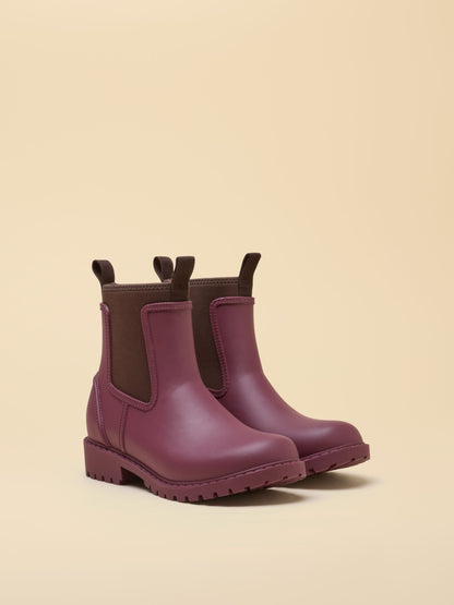 Joules Women's Cherry & Chocolate Waterproof Ankle Rain Boots with Neoprene Lining