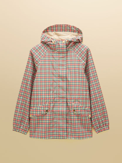 Women's Joules Eden Check Waterproof Packable Hooded Raincoat