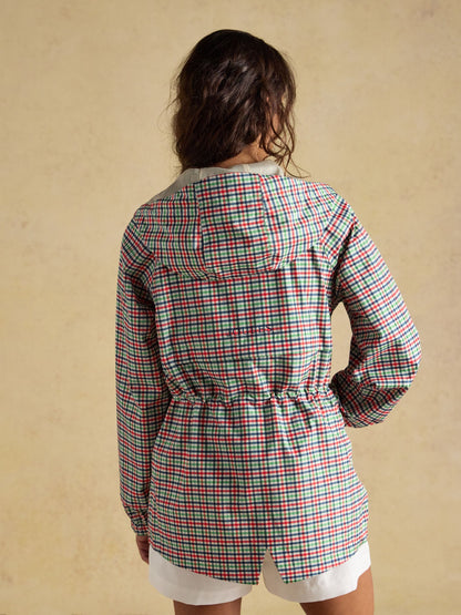Joules women's red green blue plaid waterproof packable hooded raincoat jacket