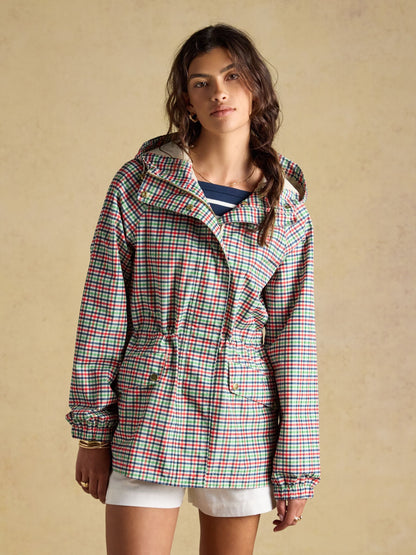 Women's Joules Everdry Eden Check Waterproof Packable Hooded Raincoat - Red, Green, Blue Plaid