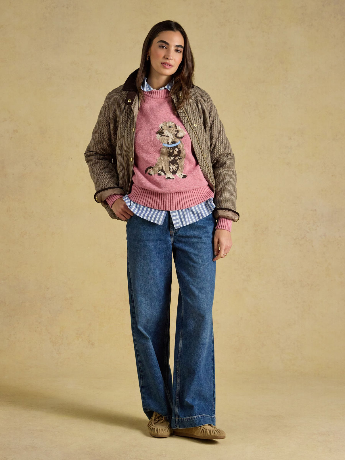 Women's Joules Dachshund Dog Cotton Blend Crew Neck Knitted Jumper