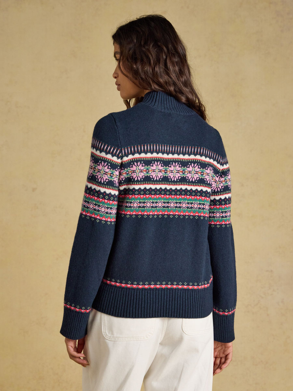 Women's Joules Fair Isle Navy Cotton Blend Knitted Jumper